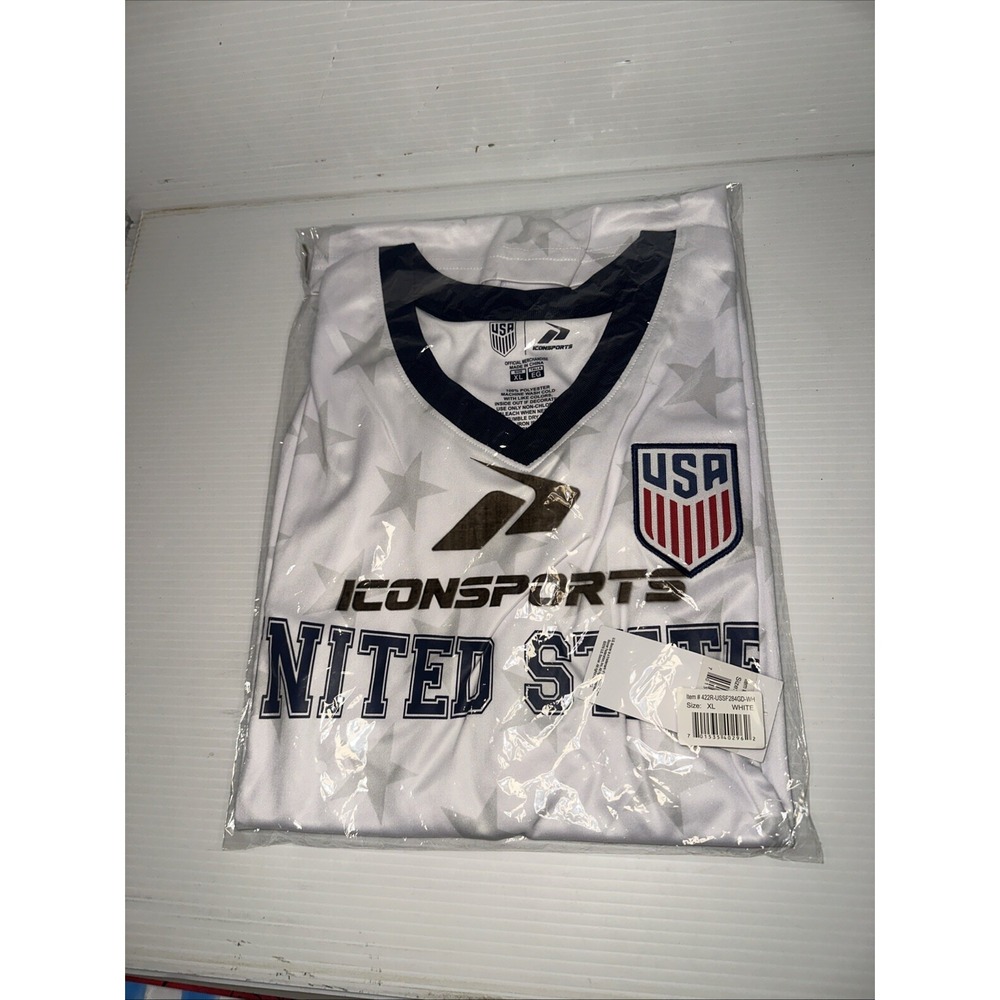 Icon Sports USA U.S. Soccer White V-Neck Short Sleeve  Jersey Size XL NEW